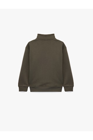 Koton Baskılı Uzun Kollu Şardonlu Pamuklu Yarım Fermuarlı Dik Yaka Sweatshirt Gri 7wkb10297tk