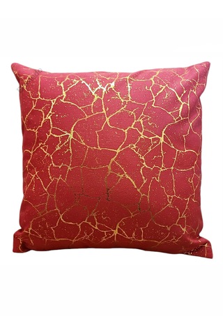 Altın Varak Desenli Dekorafit Tekli Kırlent Kılıfı 42x42 Cm Şık Ve Zarif Tasarım Kırmızı