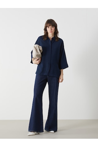 Lcwaıkıkı Classic Lacivert Oversize Armürlü Kadın Gömlek