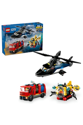 LEGO® City Helikopter, İtfaiye Kamyonu ve Denizaltı Karışımı 60462 - 7 Yaş ve Üzeri Çocuklar için Yaratıcı Oyuncak Yapım Seti (874 Parça)
