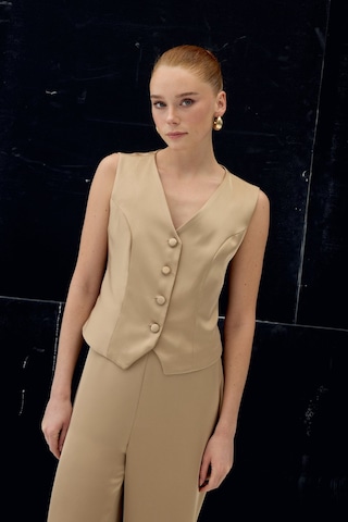 Sateen Klasik Düz Yelek - Camel-137031 CAMEL