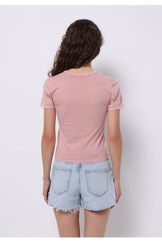 Colins Slim Fit Yuvarlak Yaka Baskılı Kadın Pembe Kısa Kol Tişört Cl1074569 Q1.v1 Dup Pembe