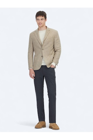 Kip Bej Desenli Modern Fit Yün Karışımlı Örme Ceket Bej