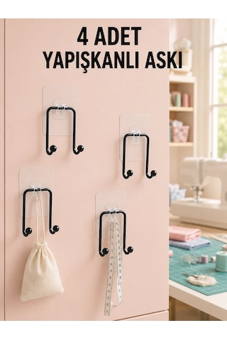 4 Adet Çok Amaçlı Yapışkanlı Askılık Ev Düzenleyici Duvar Askı Seti Renkli