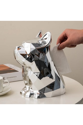 Gümüş-ışık Lüks Doku Kutuları Plastik Peçete Tutucu Fransız Bulldog Heykel Basit Gözlük Tutucular Ev Dekoratif Masa Düzenleyici