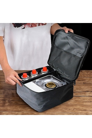 Ebitda Açık Alan Kampı Mini Ocak Depolama Çantası - Taşınabilir Gaz Ocağı Poşeti - Oxford Kumaş - Koyu Gri - Kullanışlı Taşıma Çantası Koyu Gri