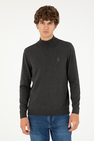 U.S. Polo Assn. Erkek Slim Fit Yarım Boğazlı Antrasit Melanj Basic Kazak 50293499-VR081