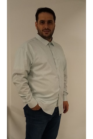 Tousus Büyük Beden Yeşil Çizgili Erkek Gömlek Btl-6107-tss Beyaz