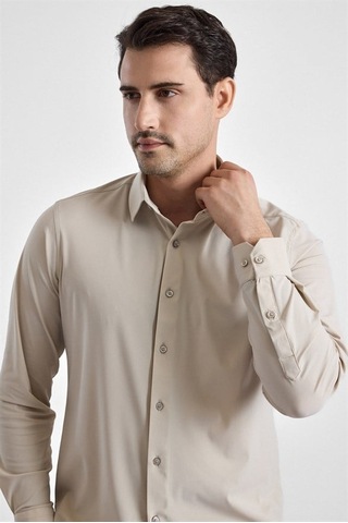 Süvari Ekru Slim Klasik Yaka Düz Casual Gömlek Gm1008400364-bj1