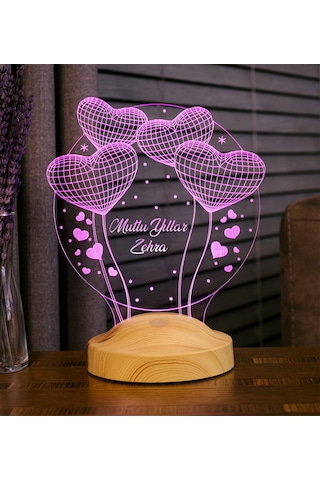 Yılbaşı Hediyesi, Sevgiliye, Arkadaşa Kişiye Özel Yeni Yıl Hediyesi, İsimli Balon Kalpler Kişiye Özel 3D Led Lamba, Yılbaşı Lambası