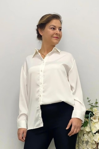 Mia Butik Kadın Beyaz Saten Gömlek Beyaz
