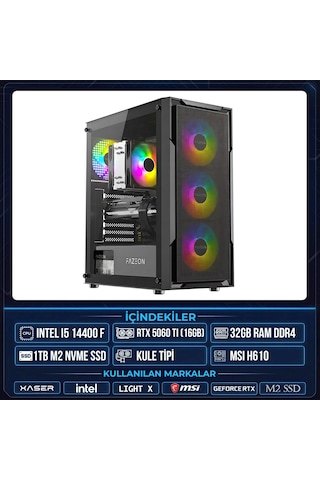 Xaser LIGHT X90 i5-14400F 32 GB 1 TB M.2 NVMe SSD 16 GB RTX5060 Ti Free Dos Masaüstü Oyuncu Bilgisayarı