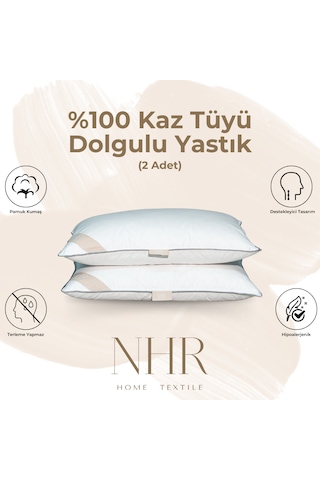 %100 Kaz Tüyü Dolgulu,%30 Gıdık Uyku Yastığı/50x70 1000gr/2 Adet