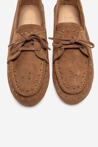 Luvishoes Cuesta Toprak Süet Hakiki Deri Troklu Bağcıklı Kadın Loafer Ayakkabı