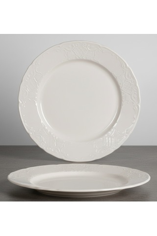 6 Kişilik Kabartma Desen Lisa Pasta Tabağı 21cm Krem Rengi