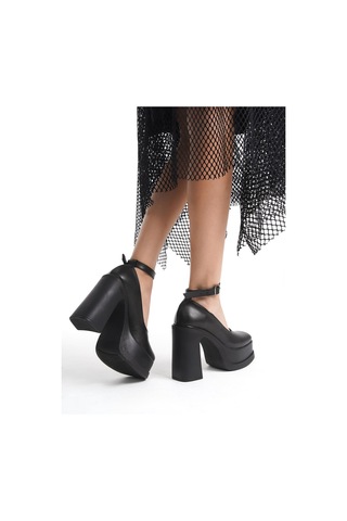 Asmi Shoes Kadın Della Bilekten Bağlamalı 12cm Platform Topuklu Ayakkabı Siyah Siyah