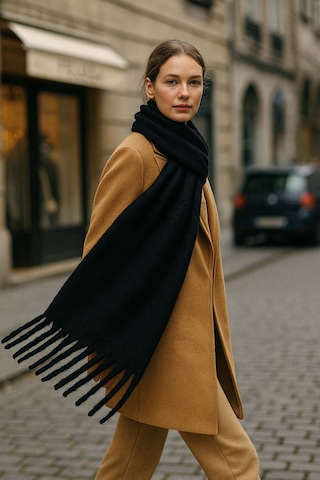 Kadın Püskül Detay Atkı Omuz Şalı 40x200 Cm 1295 Siyah Siyah