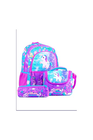 Unicorn Desenli Kız Çocuk 3'lü Okul Çanta Seti