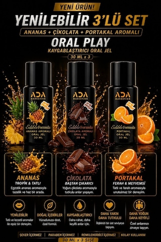 3 Lü Yenilebilir Aromalı Jel Seti 30 Ml Çilek Ananas Portakal