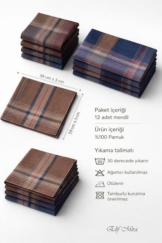 Hepsine Rakip 12 Li Erkek Cep Yaka Mendil Seti 39x39 Cm Pamuklu Miryavuz Koyu Gri