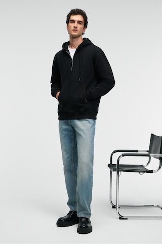 Grimelange JUSTUS Erkek Kapüşonlu Kanguru Cepli Fermuar Yakalı Siyah Sweatshirt