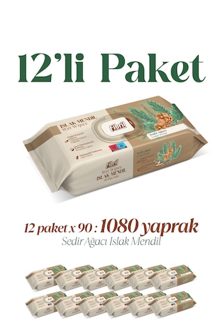 Fibril Sedir Ağacı Kokulu Islak Mendil 12x90 Lı Paket 1080yaprak