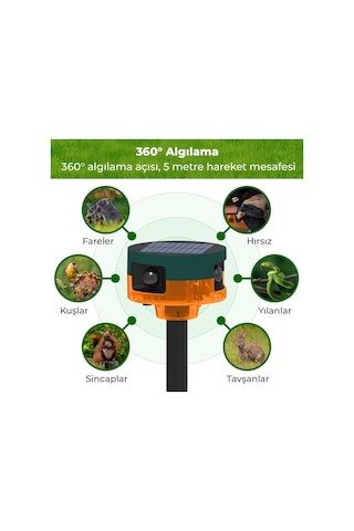 Ayt Powermaster Pm-26947 Mikrofonlu Sesli Hayvan Kovucu Alarm Cihazı Solar Güneş Enerjili Panelli Vahşi Hayvan Kovacağı