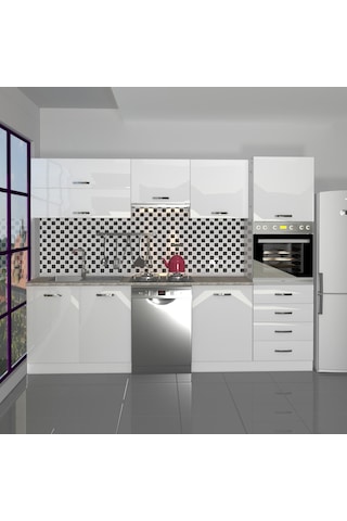 Decoraktiv Elite 280yq Ankastre Boy Dolaplı Mdf Hazır Mutfak Dolabı - Tezgah Dahil - Parlak Beyaz