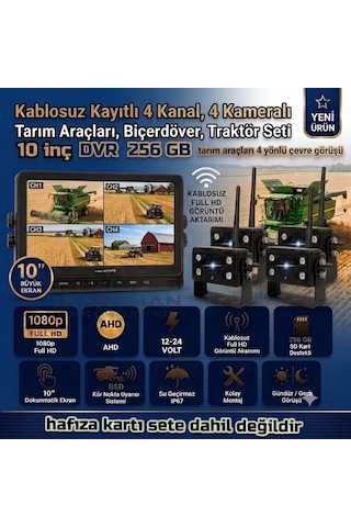 10 İnç Dvr 4 Kameralı Kablosuz Dokunmatik Ahd 1080p Bsd Kör Nokta Uyarı 12 24 Volt