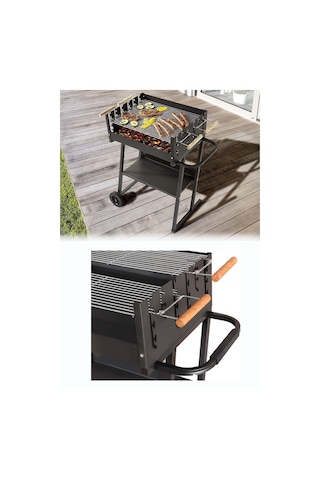 Kömürlü Mangal Yükseklik Ayarlı Çift Izgara Tekerlekli AF051