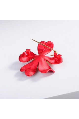 Monyee Avantgard Klen Yaprağı Desenli Biyüteri Spiralı, Sanal Mersin Taşlı, Unisex Gömlek/büstiye Broşı - 52x47mm Kırmızı