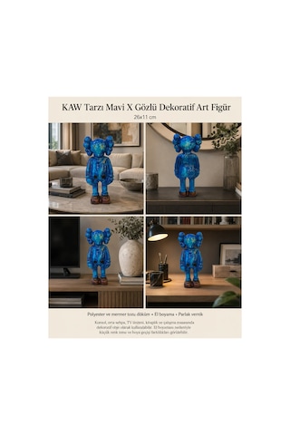 Kaw Tarzı Mavi X Gözlü El Boyaması Dekoratif Figür Heykel 26 Cm