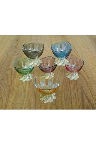 Elta Collection 6 Lı Kahve Yanı Renkli Mini Lokumluk Şekerlik Sosluk Reçellik Çerezlik Kase Altın