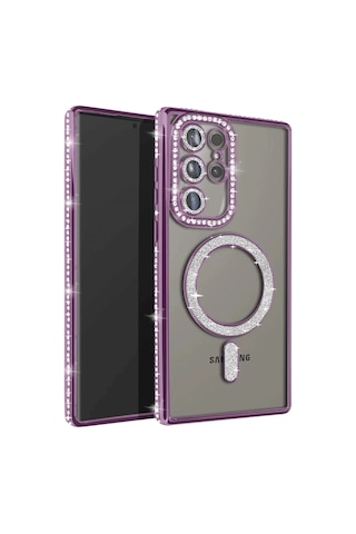 Samsung Galaxy S25 Ultra Uyumlu Kılıf Joke Simli Magneticsafe Kılıf - Derin Mor