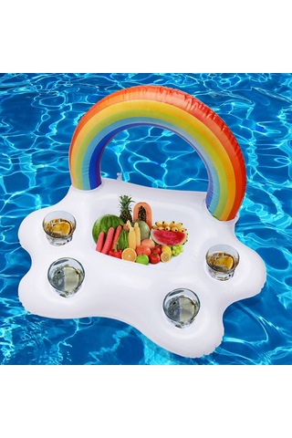 Konesam Renkli Bulut Şeklinde Havalandırmalı Su Üstü İçecek Tutucu - 4 Bardaklık Ve Buzluk Özelliği İle Havuz Ve Partiler İçin