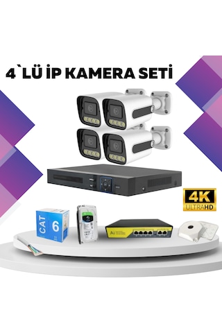 4'lü Güvenlik Ip Kamera Seti - 4mp Dış Mekan Kamera, 3.6mm Lens,