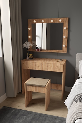 Dekorfim DF02103AC Hollywood Işıklı Aynalı Çekmeceli Makyaj Masası