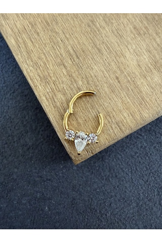 316 L Cerrahi Çelik Oval Zirkon Taşlı Pırlanta Model Halka Piercing Bakır