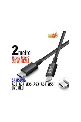 Samsung Uyumlu A33 A34 A35 A53 A54 A55 Type-c Den Type-c Ye Uzun Şarj Kablosu 25w 2m