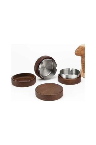 Ulzyvf Yeni Yaratıcı Tablası Sigara Rüzgar Paslanmaz Ofis Masaüstü Küllük Kül Kapaklı Ev Dekorasyon Ceviz Ahşap Adet 8cm-altın -1 Zt