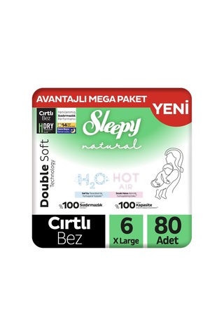 Sleepy Natural Double Soft Avantajlı Mega Paket Bebek Bezi 6 Numara Xlarge 80 Adet