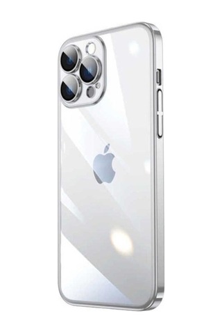 Apple Uyumlu iPhone 13 Pro Max Kılıf Sert Pc Renkli Çerçeveli Zore Riksos Kapak Gümüş