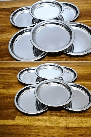 Çelik Mini Tabak- Kahvaltı Tabağı - Meze Tabağı- İkramlık-çerezlik- 11 Cm Çap -6 Adet Gümüş