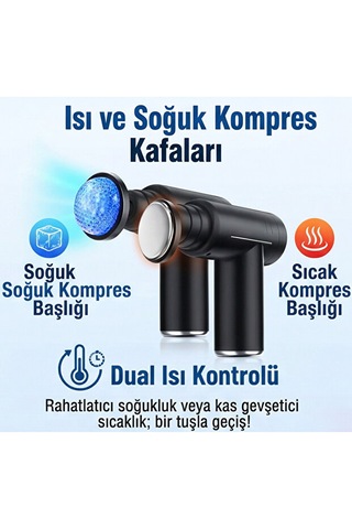 Sıcak & Soğuk Kompresli Masaj Tabancası 6 Başlıklı Akıllı Led Ekranlı Şarjlı Masaj Aleti
