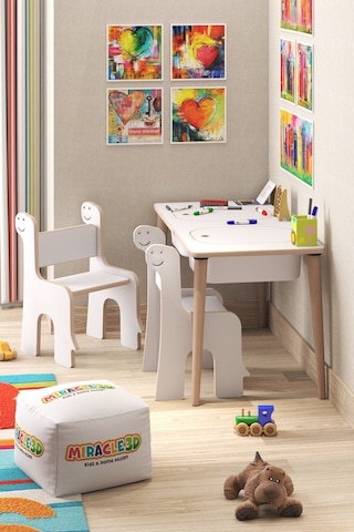 Miracle 3d Çocuk Çalışma Masası Aktivite Masası Beyaz