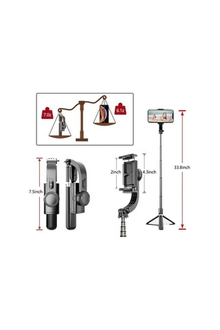 Video Çerçeve Kare Tripod Çok Amaçlı Kumandalı 360 Derece Gimbal Selfie Çubuğu Q08 Siyah