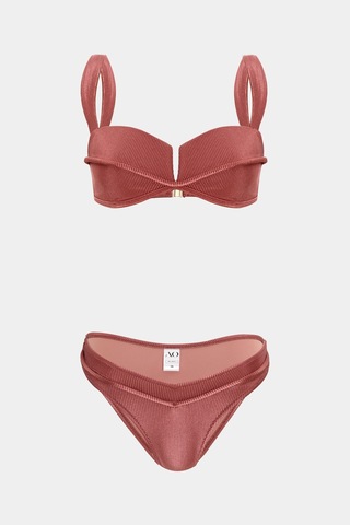 Açelyaokcu Premium Biye Detaylı Rhea Yüksek Bel Kadın Bikini Altı Gülkurusu