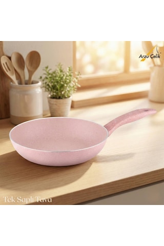 28 Cm Granit Tek Saplı Tava - Pembe Pembe