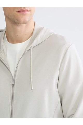 Lcwaıkıkı Basic Bej Kapüşonlu Erkek Fermuarlı Sweatshirt