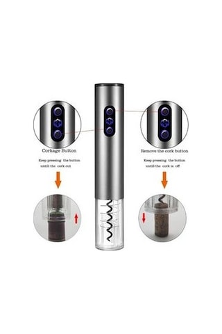 Soulader Otomatik Elektrikli Şarap Açacağı Seti - Led Işıklı Şarap Mantar Çekme Vidası, Folyo Kesici Ve Şarap Aparatları İle Profesyonel Mutfak Aleti Şık Gümüş Renk Gümüş